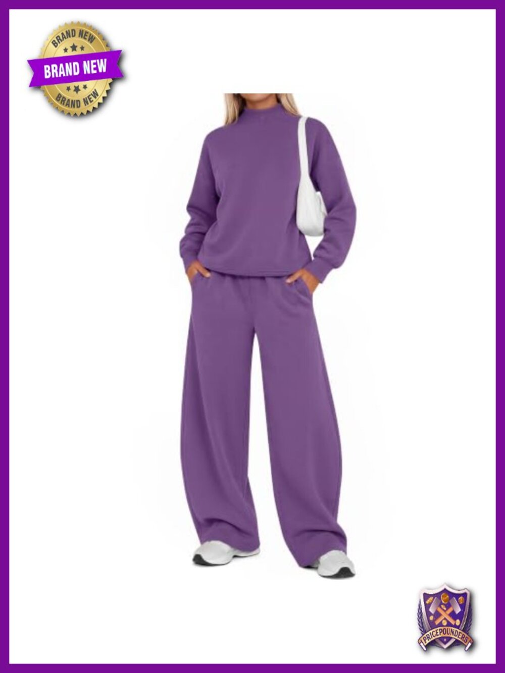 Women's 2 Piece Sweatsuit Set Mock Neck Top Baggy Sweatpants Lounge